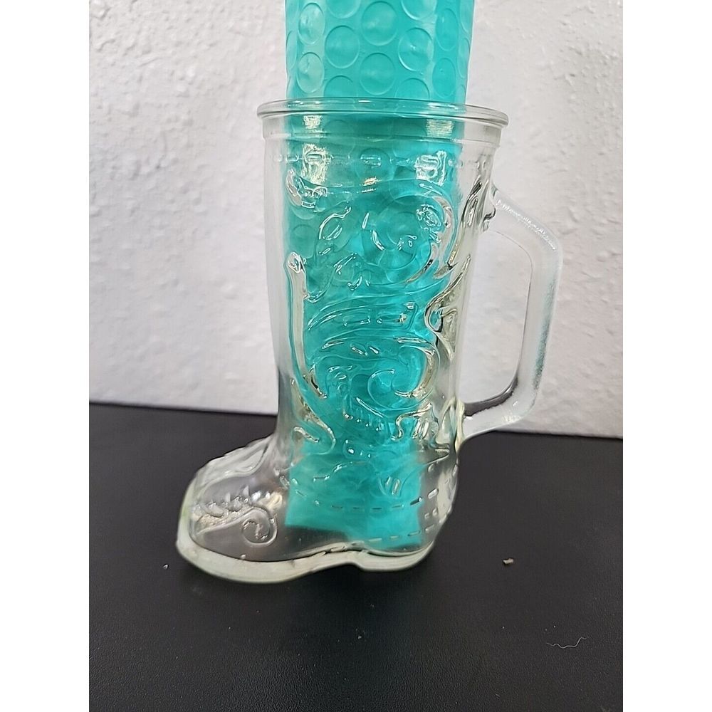 Country Western Cowboy Boot Shaped 6" Tall Glass Beer Mug EMBOSSED Collectible